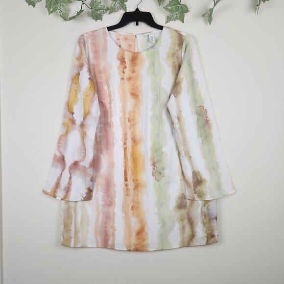 H&M Size XL Long Sleeve Lightweight Tie Dye Multicolor Boho Mini Dress - Picture 1 of 7
